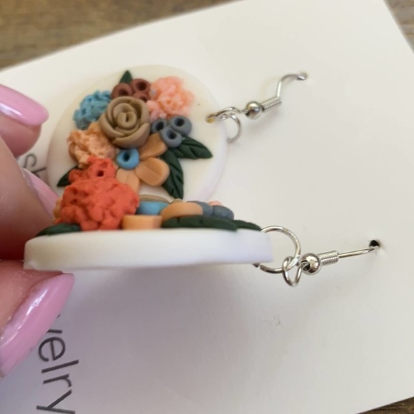 Boho Round Ceramic Colorful Flower Drop Ea… - Picture 8 of 9